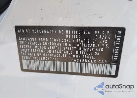 2020 Volkswagen Jetta Gli z USA, uszkodzony, nr VIN 3VW6T7BU0LM047229